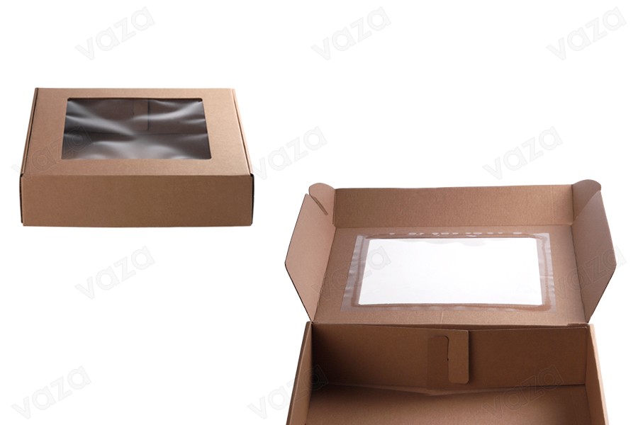 Verpackungsbox aus Kraftpapier mit Fenster 300x300x70mm - Verpackung 20 Stck Verpackungsbox aus Kraftpapier mit Fenster 300x300x70mm - Verpackung 20 Stck-bildgruppe