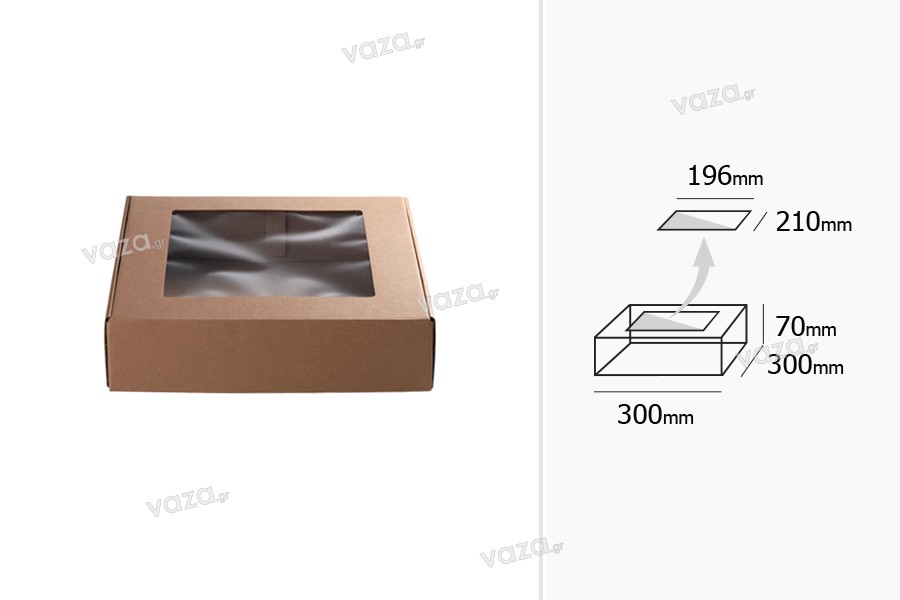 Κουτί συσκευασίας από χαρτί κραφτ με παράθυρο 300x300x70 mm - Συσκευασία 20 τμχ