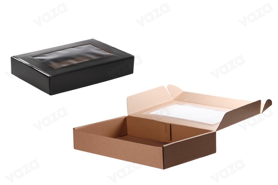 Verpackungsbox aus Kraftpapier mit 400x250x70mm Fenster - Packung pro 20 Stck Verpackungsbox aus Kraftpapier mit 400x250x70mm Fenster - Packung pro 20 Stck-bildabmessungen