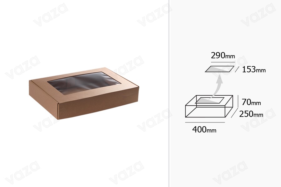 Verpackungsbox aus Kraftpapier mit 400x250x70mm Fenster - Packung pro 20 Stck Verpackungsbox aus Kraftpapier mit 400x250x70mm Fenster - Packung pro 20 Stck-bildgruppe