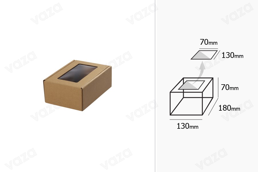 Packung Kraftpapier mit Fenster 130x180x70mm - 20 Stck Packung Kraftpapier mit Fenster 130x180x70mm - 20 Stck-bildabmessungen