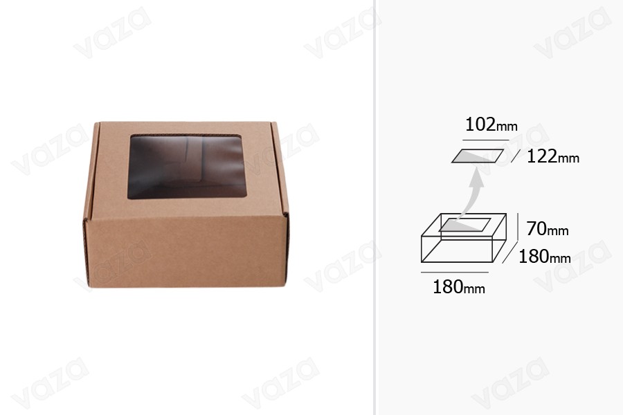 Kraftpapierbox mit 180x180x70mm Fenster - 20St-εικόνα_διαστάσεις