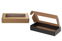 Boîte d'emballage en papier kraft avec fenêtre 280 x 130 x 50 mm - 20 pièces Boîte d'emballage en papier kraft avec fenêtre 280 x 130 x 50 mm - 20 pièces