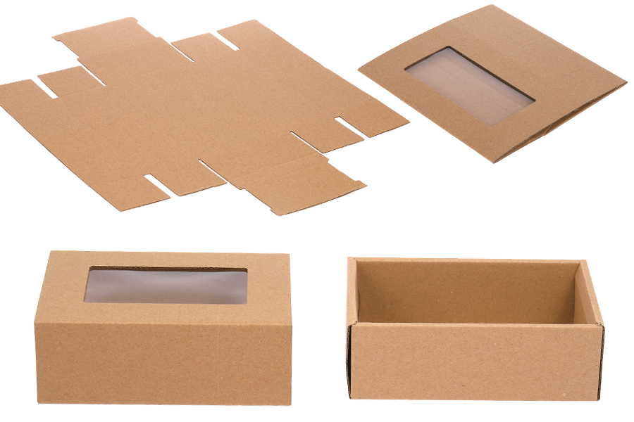 Boîte d'emballage de type tiroir en papier kraft avec fenêtre 185 x 120 x 65 mm - 50 pcs Boîte d'emballage de type tiroir en papier kraft avec fenêtre 185 x 120 x 65 mm - 50 pcs