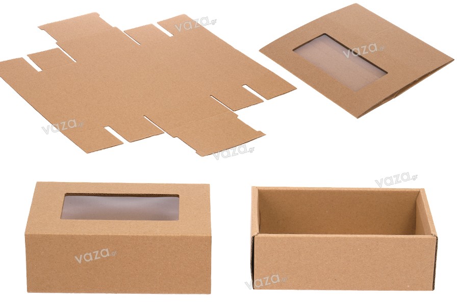 Κουτί συσκευασίας συρταρωτό από χαρτί κραφτ με παράθυρο 185x120x65 mm - 20 τμχ