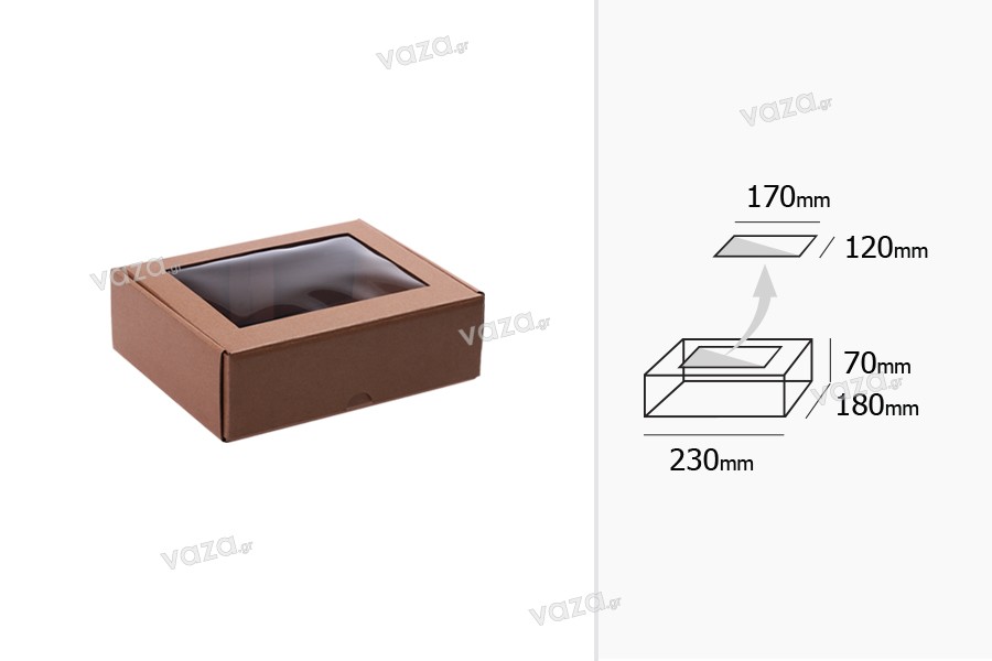 Κουτί συσκευασίας από χαρτί κραφτ με παράθυρο 230x180x70 mm - Συσκευασία 20 τμχ