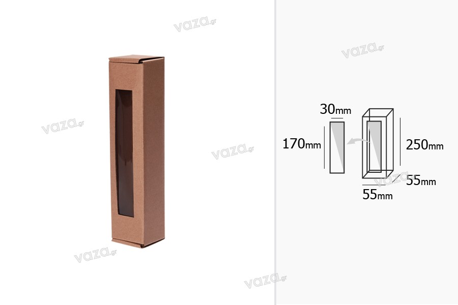 Kraft paper box with window in size 55x55x250 mm - 20 pcs