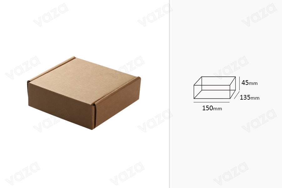 Verpackungsbox 150x135x45mm aus Kraftpapier - 20 Stk Verpackungsbox 150x135x45mm aus Kraftpapier - 20 Stk-εικόνα_διαστάσεις