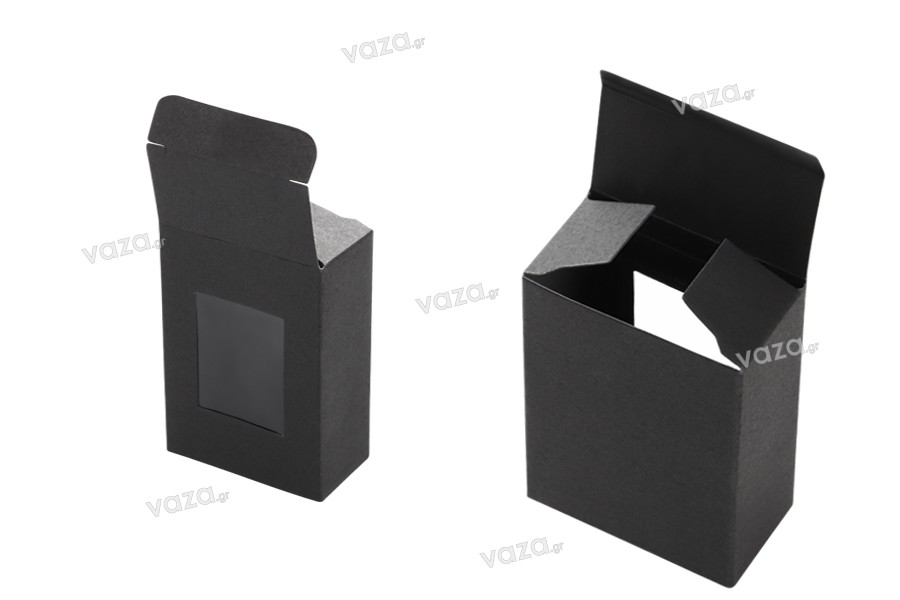 Κουτάκι χάρτινο 55x30x80 mm μαύρο με παράθυρο  - 50 τμχ