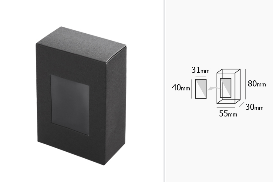 55x30x80mm schwarze Papierbox mit Fenster - 50 Stk