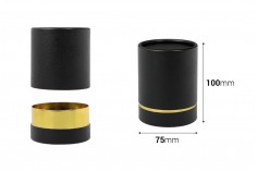 Κουτί κυλινδρικό 100x75 mm χάρτινο σε μαύρο - χρυσό χρώμα