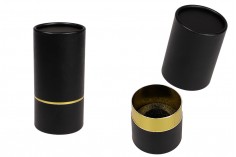 Zylindrische Schachtel 155 x 74 mm Papier in schwarz - goldener Farbe