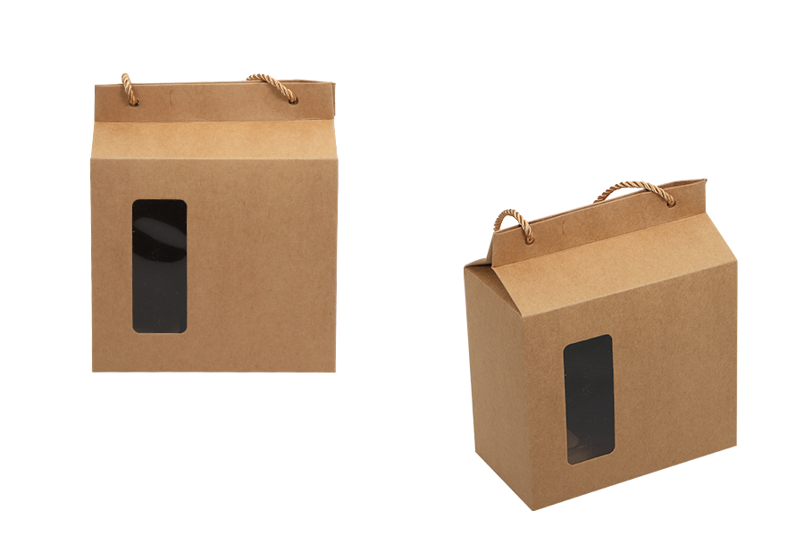 Boîte - petit sac kraft avec fenêtre et cordon 180 x 100 x 210 - 20 pcs Boîte - petit sac kraft avec fenêtre et cordon 180 x 100 x 210 - 20 pcs