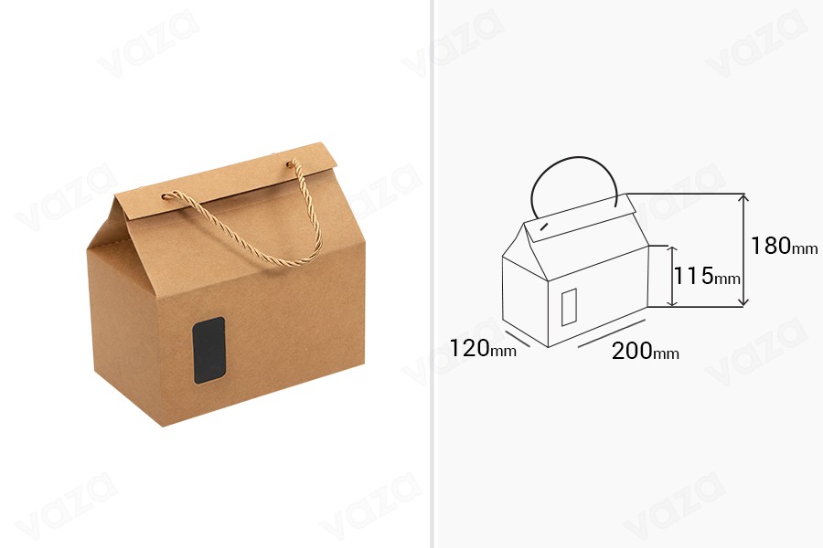 Boîte - petit sac kraft avec fenêtre et cordon 200 x 120 x 180 - 20 pcs Boîte - petit sac kraft avec fenêtre et cordon 200 x 120 x 180 - 20 pcs-photo_dimensions