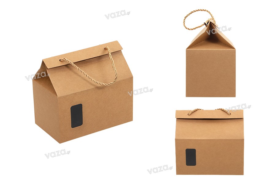 Boîte - petit sac kraft avec fenêtre et cordon 200 x 120 x 180 - 20 pcs