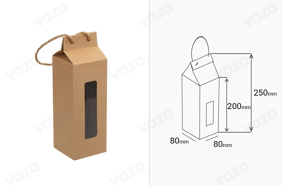 Box - Kraftbeutel mit Fenster und Kordel 80x80x250 - 20 Stk Box - Kraftbeutel mit Fenster und Kordel 80x80x250 - 20 Stk-bildabmessungen