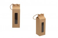 Kraft paper standing-up box-bag with rope handle and window in size 80x80x250 - 20 pcs