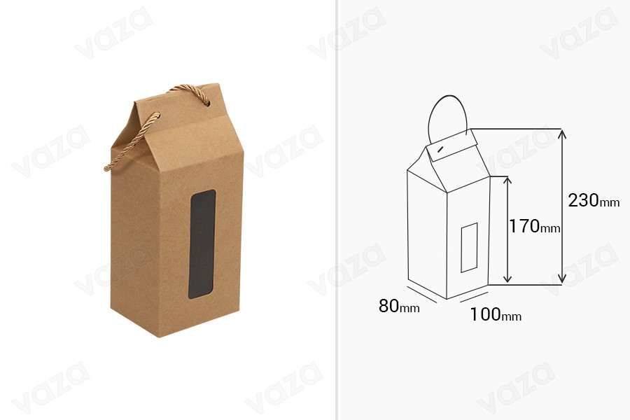 Box - Kraftbeutel mit Fenster und Kordelzug 100x80x230 - 20 Stk Box - Kraftbeutel mit Fenster und Kordelzug 100x80x230 - 20 Stk-bildabmessungen