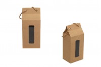 Kraft paper standing-up box-bag with rope handle and window in size 100x80x230 - 20 pcs