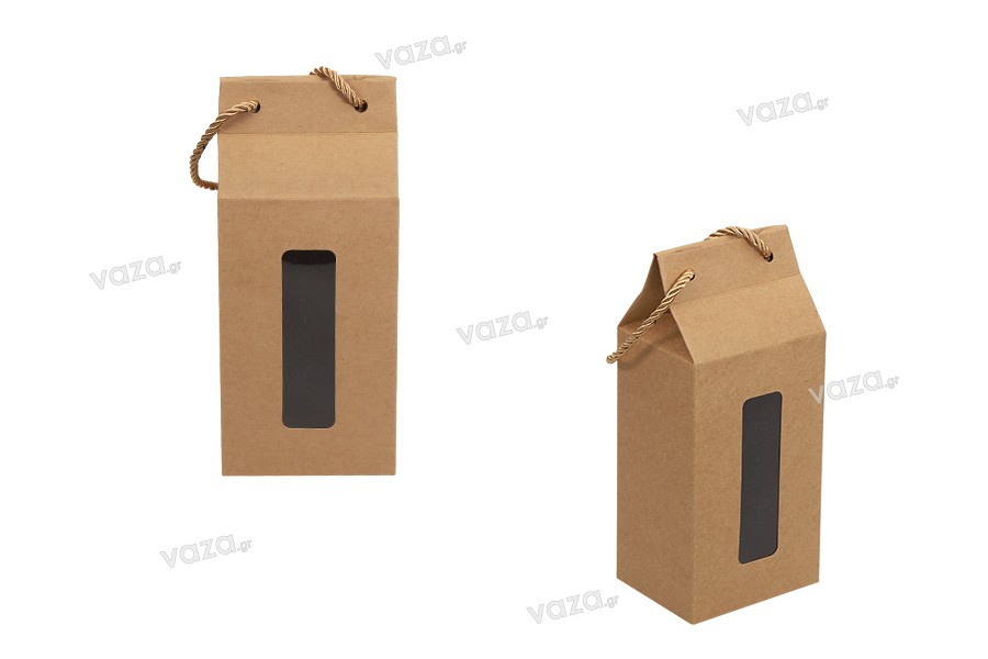Scatola-sacchetto in carta kraft con finestra e cordino 100x80x230 - 20 pz