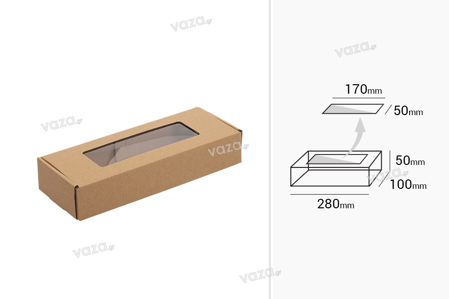 Κουτί συσκευασίας 280x100x50 mm από χαρτί κραφτ με παράθυρο  - 20 τμχ