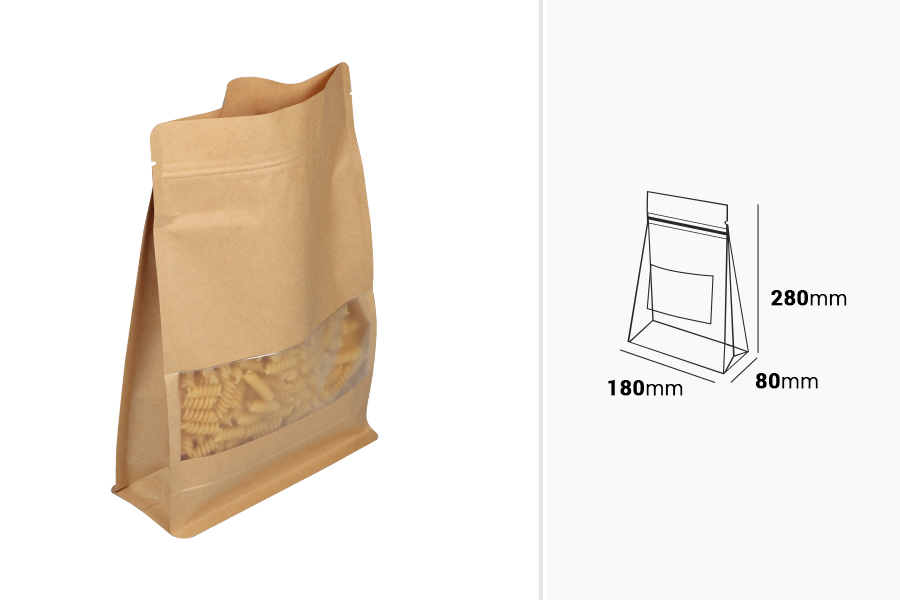 Kraftbeutel vom Typ Doy Pack mit Reißverschluss, Fenster, transparenter Innen- und Außenverkleidung und Möglichkeit der Versiegelung mit Heißsiegelung 180x80x280mm - 50 Stk Kraftbeutel vom Typ Doy Pack mit Reißverschluss, Fenster, transparenter Innen- und Außenverkleidung und Möglichkeit der Versiegelung mit Heißsiegelung 180x80x280mm - 50 Stk