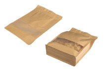 Kraftbeutel vom Typ Doy Pack mit Reißverschluss, Fenster, transparenter Innen- und Außenverkleidung und Möglichkeit der Versiegelung mit Heißsiegelung 180x80x280mm - 50 Stk Kraftbeutel vom Typ Doy Pack mit Reißverschluss, Fenster, transparenter Innen- und Außenverkleidung und Möglichkeit der Versiegelung mit Heißsiegelung 180x80x280mm - 50 Stk