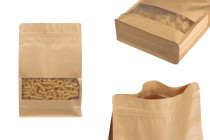 Kraftbeutel vom Typ Doy Pack mit Reißverschluss, Fenster, transparenter Innen- und Außenverkleidung und Möglichkeit der Versiegelung mit Heißsiegelung 180x80x280mm - 50 Stk Kraftbeutel vom Typ Doy Pack mit Reißverschluss, Fenster, transparenter Innen- und Außenverkleidung und Möglichkeit der Versiegelung mit Heißsiegelung 180x80x280mm - 50 Stk