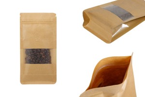 Standbodenbeutel aus Kraftpapier, mit Druckverschluss, Ventil, Sichtfenster - verschließbar (durch Schweißgerät)  100x 60x 200  - 25 Stücke-1