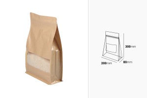Standbodenbeutel aus Kraftpapier, mit Druckverschluss, Ventil, Sichtfenster und Eurohole Loch - verschließbar (durch Schweißgerät) 200x 80x 300 - 25 Stücke-2