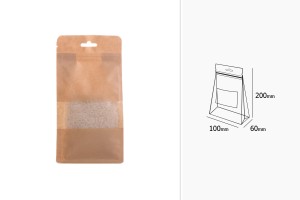 Standbodenbeutel aus Kraftpapier, mit Druckverschluss, Sichtfenster und Eurohole Loch - verschließbar (durch Schweißgerät) 100x 60x 200 - 50 Stücke-2