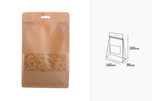 Standbodenbeutel aus Kraftpapier, mit Druckverschluss, Sichtfenster und Eurohole Loch - verschließbar (durch Schweißgerät) 160x80x 260 - 50 Stücke-2