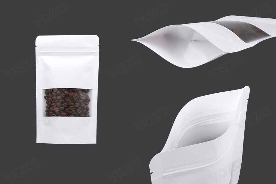 Sachets en papier kraft de type Doypack  120 x 40 x 200 m, avec fermeture zip, fenêtre et possibilité de scellage de thermoscellagem - 100 pcs-εικόνα_προϊοντική