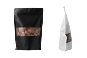 Standbodenbeutel Kraftpapier, Doy-Pack, mit Sichtfenster, Druckverschluss verschließbar 140x40x200mm - 100 Stücke-1