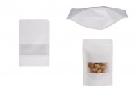 Σακουλάκια κραφτ τύπου Doy Pack σε λευκό χρώμα, με κλείσιμο zip, παράθυρο και δυνατότητα σφράγισης με θερμοκόλληση 90x30x140 mm - 50 τμχ