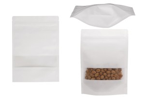 Kraftbeutel vom Typ Doy Pack in weißer Farbe, mit Reißverschluss, Fenster und Möglichkeit zum Versiegeln mit Heißsiegeln 170x40x240mm - 50 Stück-1
