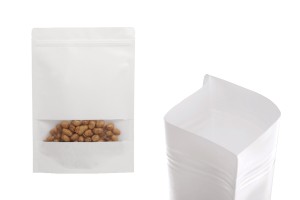 Kraftbeutel vom Typ Doy Pack in weißer Farbe, mit Reißverschluss, Fenster und der Möglichkeit zum Versiegeln mit Heißsiegelung 180x40x260mm - 50 Stück-3
