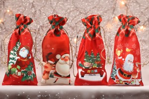 Red pouch in 150x310 mm dimensions with double side Christmas figures - 12 pcs-εικόνα_σύνθεση