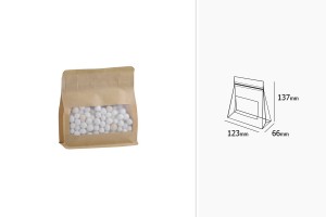 Standbodenbeutel aus Kraftpapier, Doy Pack, verschließbar durch Schweißgerät, mit Druckverschluss, Sichtfenster, innere und äußere transparente Auskleidung 137x 66 x123-4