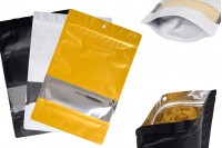 Sachets en aluminium Doypack 200 x 50 x 300 mm avec fermeture zip, fenêtre et possibilité de thermoscellage - 100 pcs