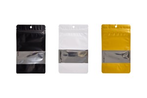 Doy Pack-Aluminiumbeutel 120x40x200 mm mit Reißverschluss, Fenster und Möglichkeit zum Versiegeln mit Heißsiegeln - 100 Stück-εικόνα_σύνθεση