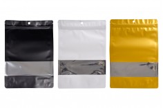 Σακουλάκια αλουμινίου τύπου Doy Pack 180x40x260 mm με κλείσιμο "zip", παράθυρο και δυνατότητα σφράγισης με θερμοκόλληση - 100 τμχ