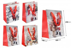 Χριστουγεννιάτικη χάρτινη τσάντα δώρου 180x100x230 mm με κορδέλα για χερούλι - 12 τμχ