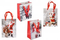 Christmas paper gift bag with ribbon handle in size 180x100x230 mm - 12 pcs