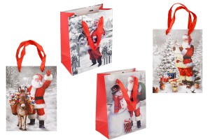 Christmas paper gift bag with ribbon handle in size 180x100x230 mm - 12 pcs-produktbild