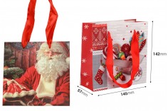 Christmas Paper Gift Bag 145x57x142mm with Ribbon for Handle - 12pcs
