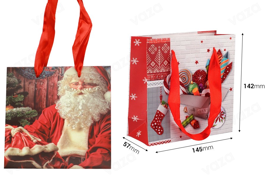 Sac Cadeau de Noël en Papier 145x57x142mm avec Ruban pour Poignée - 12pcs Sac Cadeau de Noël en Papier 145x57x142mm avec Ruban pour Poignée - 12pcs-photo_dimensions