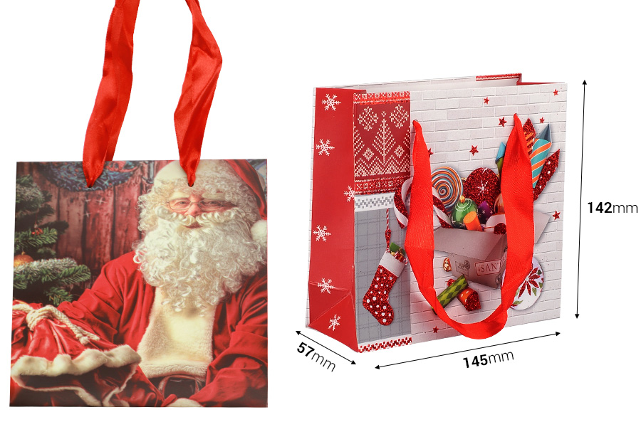 Weihnachts-Geschenktüten aus Papier, 145x57x142mm, mit Henkelband – 12 Stück Weihnachts-Geschenktüten aus Papier, 145x57x142mm, mit Henkelband – 12 Stück