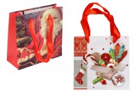 Χριστουγεννιάτικη χάρτινη τσάντα δώρου 145x57x142 mm με κορδέλα για χερούλι - 12 τμχ