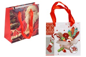 Weihnachts-Geschenktüten aus Papier, 145x57x142mm, mit Henkelband – 12 Stück-1